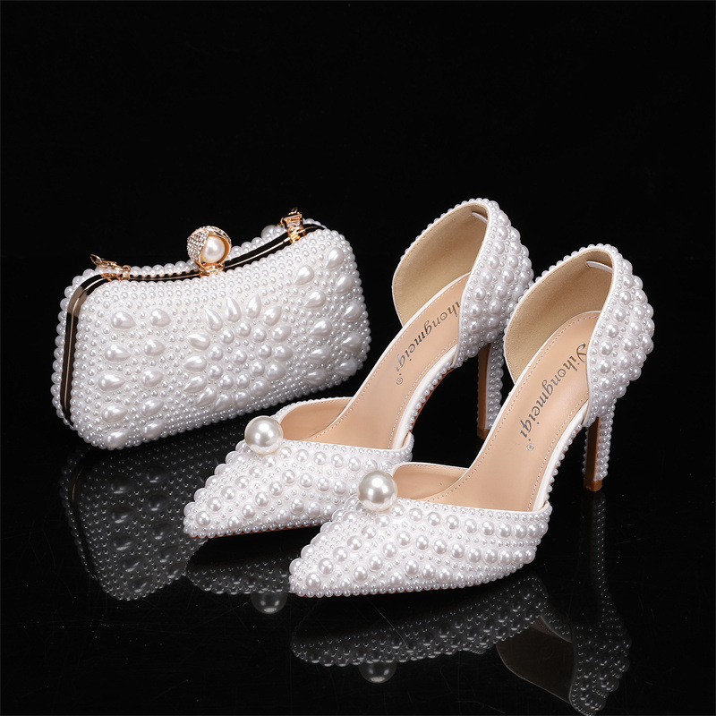 Wedding Vendor - Taschen- und Schuh-Set für Damen, Perlen-Hochzeitsschuhe